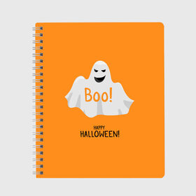 Тетрадь с принтом Halloween в городе Новоалтайск, 100% бумага | 48 листов, плотность листов — 60 г/м2, плотность картонной обложки — 250 г/м2. Листы скреплены сбоку удобной пружинной спиралью. Уголки страниц и обложки скругленные. Цвет линий — светло-серый
 | ghost | halloween | jack | lantern | pumpkin | призрак | светильник джека | хэллоуин