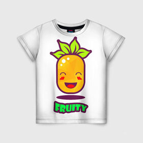 Детская футболка 3D с принтом Fruity в городе Новоалтайск, 100% гипоаллергенный полиэфир | прямой крой, круглый вырез горловины, длина до линии бедер, чуть спущенное плечо, ткань немного тянется | fruit | ананас | вкусно | сладость | фрукты
