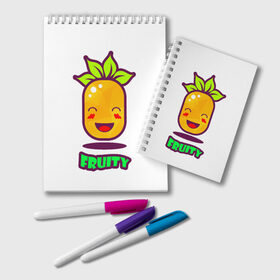 Блокнот с принтом Fruity в городе Новоалтайск, 100% бумага | 48 листов, плотность листов — 60 г/м2, плотность картонной обложки — 250 г/м2. Листы скреплены удобной пружинной спиралью. Цвет линий — светло-серый
 | Тематика изображения на принте: fruit | ананас | вкусно | сладость | фрукты