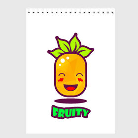 Скетчбук с принтом Fruity в городе Новоалтайск, 100% бумага
 | 48 листов, плотность листов — 100 г/м2, плотность картонной обложки — 250 г/м2. Листы скреплены сверху удобной пружинной спиралью | Тематика изображения на принте: fruit | ананас | вкусно | сладость | фрукты