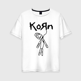 Женская футболка хлопок Oversize с принтом korn в городе Новоалтайск, 100% хлопок | свободный крой, круглый ворот, спущенный рукав, длина до линии бедер
 | acoustic | blind | coming undone | download | falling away from me | freak on a leash | korn | lyrics | music | narcissistic cannibal | official | official video | twisted transistor | vevo | word up | группа слипнот | коян | рок