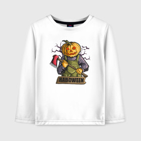 Детский лонгслив хлопок с принтом Halloween в городе Новоалтайск, 100% хлопок | круглый вырез горловины, полуприлегающий силуэт, длина до линии бедер | blood | diablo | haloween | horror | дьявол | зомби | кости | кровь | мозги | мясо | страшилка | ужасы | хеллоуин | хелоуин