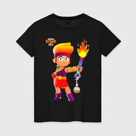 Женская футболка хлопок с принтом Amber - Brawl Stars в городе Новоалтайск, 100% хлопок | прямой крой, круглый вырез горловины, длина до линии бедер, слегка спущенное плечо | amber | brawlstars | fire | legendary | starr park | supercell | амбер | бравл | бравлер | бравлпасс | бравлстарс | бравлстарсигра | бравлы | звездный парк | лега | новый перс | огонь | перс бравл | старр парк | суперселл