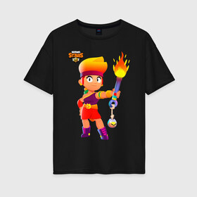Женская футболка хлопок Oversize с принтом Amber - Brawl Stars в городе Новоалтайск, 100% хлопок | свободный крой, круглый ворот, спущенный рукав, длина до линии бедер
 | amber | brawlstars | fire | legendary | starr park | supercell | амбер | бравл | бравлер | бравлпасс | бравлстарс | бравлстарсигра | бравлы | звездный парк | лега | новый перс | огонь | перс бравл | старр парк | суперселл