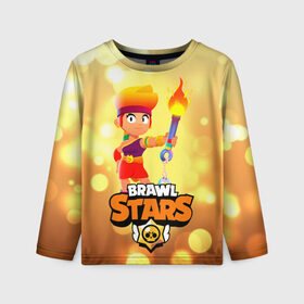 Детский лонгслив 3D с принтом Amber - Brawl Stars в городе Новоалтайск, 100% полиэстер | длинные рукава, круглый вырез горловины, полуприлегающий силуэт
 | amber | brawlstars | fire | legendary | starr park | supercell | амбер | бравл | бравлер | бравлпасс | бравлстарс | бравлстарсигра | бравлы | звездный парк | лега | новый перс | огонь | перс бравл | старр парк | суперселл