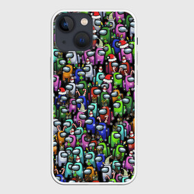Чехол для iPhone 13 mini с принтом Among Us. С Новым Годом в городе Новоалтайск,  |  | among us | christmas | hat | амонг ас | инопланетяне | новогодний | паттерн | рождество | толпа | шапка | шляпа