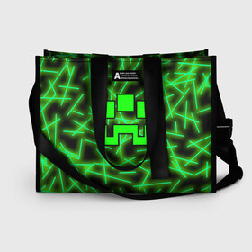 Сумка-шоппер 3D с принтом Minecraft creeper в городе Новоалтайск, 100% полиэстер | застегивается на металлическую кнопку; внутренний карман застегивается на молнию. Стенки укреплены специальным мягким материалом, чтобы защитить содержимое от несильных ударов
 | alex | blox | creeper | dungeons | logo game | pixel | steve | алекс | герои | голем | детям | зомби | квадраты | кислотный | крипер | куб | логотипы игр | майнкрафт | мальчикам | мобы | неоновый | персонажи | пиксель