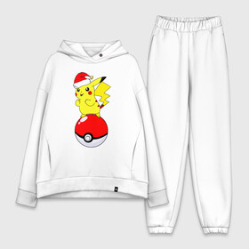 Женский костюм хлопок Oversize с принтом Новогодний Пикачу в городе Новоалтайск,  |  | baby | kawaii | new year | pika pika | pikachu | pokeball | pokemon | pokemon go | team | детям | зверек | зима | зимний | иви | кавайный | колпак | кот | малыш | мордочка | новогодний | новый год | пика пика | пикачу | покеболл | покемон го