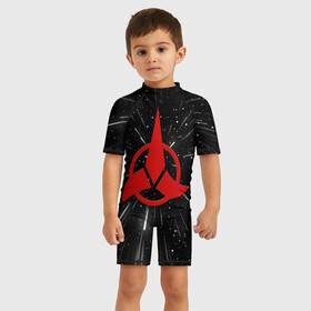 Детский купальный костюм 3D с принтом Klingons Logo (Z) в городе Новоалтайск, Полиэстер 85%, Спандекс 15% | застежка на молнии на спине | Тематика изображения на принте: klingon | klingons | klinzhai | star trek | startrek | азетбур | варак | гаурон | горкон | звездный путь | инопланетная цивилизация | кейлесс незабываемый | клингон | клинжай | кронос | марток | молор | рекло | сомпек
