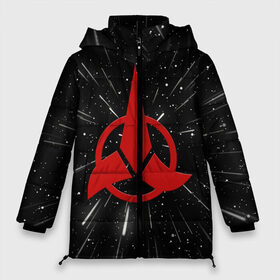 Женская зимняя куртка 3D с принтом Klingons Logo (Z) в городе Новоалтайск, верх — 100% полиэстер; подкладка — 100% полиэстер; утеплитель — 100% полиэстер | длина ниже бедра, силуэт Оверсайз. Есть воротник-стойка, отстегивающийся капюшон и ветрозащитная планка. 

Боковые карманы с листочкой на кнопках и внутренний карман на молнии | klingon | klingons | klinzhai | star trek | startrek | азетбур | варак | гаурон | горкон | звездный путь | инопланетная цивилизация | кейлесс незабываемый | клингон | клинжай | кронос | марток | молор | рекло | сомпек