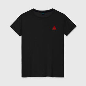 Женская футболка хлопок с принтом Klingons Red Logo (+спина) (Z) в городе Новоалтайск, 100% хлопок | прямой крой, круглый вырез горловины, длина до линии бедер, слегка спущенное плечо | klingon | klingons | klinzhai | star trek | startrek | азетбур | варак | гаурон | горкон | звездный путь | инопланетная цивилизация | кейлесс незабываемый | клингон | клинжай | кронос | марток | молор | рекло | сомпек