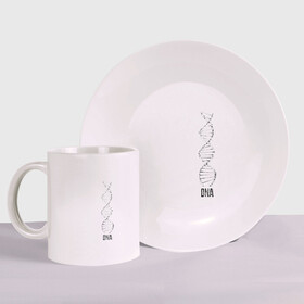 Набор: тарелка + кружка с принтом My DNA | Deoxyribonucleic acid (Z) в городе Новоалтайск, керамика | Кружка: объем — 330 мл, диаметр — 80 мм. Принт наносится на бока кружки, можно сделать два разных изображения. 
Тарелка: диаметр - 210 мм, диаметр для нанесения принта - 120 мм. | bicycle | bicyclist | bike | biker | bmx | cycle | dna | rider | байкер | биология | бмх | велик | вело | велогонщик | велолюбовь | велосепедист | велосипед | велоспорт | велоцепь | гонщик | дезоксирибонуклеиновая кислота