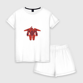 Женская пижама с шортиками хлопок с принтом Baymax в городе Новоалтайск, 100% хлопок | футболка прямого кроя, шорты свободные с широкой мягкой резинкой | baymax | big hero 6 | disney | vdkimel | бэймакс | город героев 6 | дисней