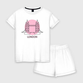 Женская пижама с шортиками хлопок с принтом London Лондон Тауэрский мост в городе Новоалтайск, 100% хлопок | футболка прямого кроя, шорты свободные с широкой мягкой резинкой | 