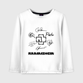 Детский лонгслив хлопок с принтом RAMMSTEIN АВТОГРАФЫ УЧАСТНИКОВ в городе Новоалтайск, 100% хлопок | круглый вырез горловины, полуприлегающий силуэт, длина до линии бедер | du hast | mein herz | rammstein | rammstein sonne. | группа rammstein | ду хаст | песня рамштайн | рамштайн | тилль линдеманн