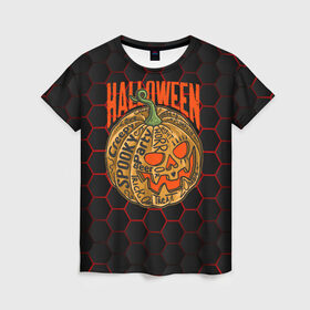 Женская футболка 3D с принтом Halloween в городе Новоалтайск, 100% полиэфир ( синтетическое хлопкоподобное полотно) | прямой крой, круглый вырез горловины, длина до линии бедер | blood | diablo | haloween | horror | дьявол | зомби | кости | кровь | мозги | мясо | страшилка | ужасы | хеллоуин | хелоуин