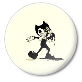 Значок с принтом Bendy And The Ink Machine в городе Новоалтайск,  металл | круглая форма, металлическая застежка в виде булавки | bendy | bendy and the ink machine | бенди | бени | бенни | бэнди | детская | детям | игра | капли | компьютерная игра | краска | машина | подтеки | ужастик | чернила | чернильная
