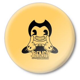 Значок с принтом Bendy And The Ink Machine в городе Новоалтайск,  металл | круглая форма, металлическая застежка в виде булавки | Тематика изображения на принте: bendy | bendy and the ink machine | бенди | бени | бенни | бэнди | детская | детям | игра | капли | компьютерная игра | краска | машина | подтеки | ужастик | чернила | чернильная