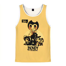 Мужская майка 3D с принтом Bendy And The Ink Machine в городе Новоалтайск, 100% полиэстер | круглая горловина, приталенный силуэт, длина до линии бедра. Пройма и горловина окантованы тонкой бейкой | bendy | bendy and the ink machine | бенди | бени | бенни | бэнди | детская | детям | игра | капли | компьютерная игра | краска | машина | подтеки | ужастик | чернила | чернильная