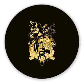 Коврик для мышки круглый с принтом Bendy And The Ink Machine в городе Новоалтайск, резина и полиэстер | круглая форма, изображение наносится на всю лицевую часть | bendy | bendy and the ink machine | бенди | бени | бенни | бэнди | детская | детям | игра | капли | компьютерная игра | краска | машина | подтеки | ужастик | чернила | чернильная