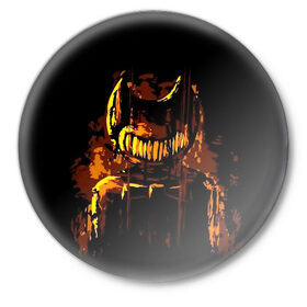 Значок с принтом Bendy And The Ink Machine в городе Новоалтайск,  металл | круглая форма, металлическая застежка в виде булавки | Тематика изображения на принте: bendy | bendy and the ink machine | бенди | бени | бенни | бэнди | детская | детям | игра | капли | компьютерная игра | краска | машина | подтеки | ужастик | чернила | чернильная
