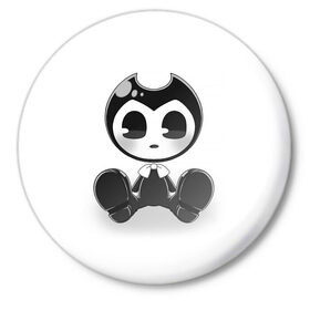 Значок с принтом Bendy And The Ink Machine в городе Новоалтайск,  металл | круглая форма, металлическая застежка в виде булавки | Тематика изображения на принте: bendy | bendy and the ink machine | бенди | бени | бенни | бэнди | детская | детям | игра | капли | компьютерная игра | краска | машина | подтеки | ужастик | чернила | чернильная