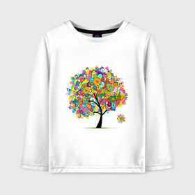 Детский лонгслив хлопок с принтом Flower tree в городе Новоалтайск, 100% хлопок | круглый вырез горловины, полуприлегающий силуэт, длина до линии бедер | девушкам | дерево | зелень | листок | орнамент | цветы