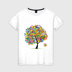 Женская футболка хлопок с принтом Flower tree в городе Новоалтайск, 100% хлопок | прямой крой, круглый вырез горловины, длина до линии бедер, слегка спущенное плечо | девушкам | дерево | зелень | листок | орнамент | цветы
