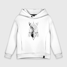 Детское худи Oversize хлопок с принтом Polygonal deer в городе Новоалтайск, френч-терри — 70% хлопок, 30% полиэстер. Мягкий теплый начес внутри —100% хлопок | боковые карманы, эластичные манжеты и нижняя кромка, капюшон на магнитной кнопке | Тематика изображения на принте: animals | black | circles | deer | drawing | forest | geometric | low poly | poly | silhouette | tattoo | triangles | wild | белый | геометрический | дикий | животные | звери | зверь | контур | круги | лес | лесной | мужской | олени | олень | полигональны