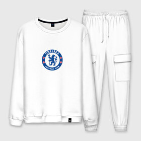 Мужской костюм хлопок с принтом Chelsea FC в городе Новоалтайск, 100% хлопок | на свитшоте круглая горловина, мягкая резинка по низу. Брюки заужены к низу, на них два вида карманов: два “обычных” по бокам и два объемных, с клапанами, расположенные ниже линии бедра. Брюки с мягкой трикотажной резинкой на поясе и по низу штанин. В поясе для дополнительного комфорта — широкие завязки | blue | chelsea | club | english | fc | football | london | retirees | soccer | английский | клуб | лондон | пенсионеры | синие | фк | футбол | футбольный | челси