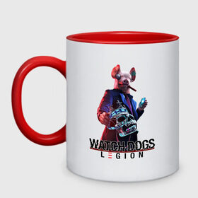 Кружка двухцветная с принтом Watch Dogs Legion в городе Новоалтайск, керамика | объем — 330 мл, диаметр — 80 мм. Цветная ручка и кайма сверху, в некоторых цветах — вся внутренняя часть | action | action adventure | game watch dogs | legion | skull | watch dogs | watch dogs legion | ватч догз легион | ватч догс | заставка watch dogs | игра watch dogs | легион | лого | логотип | логотип watch dogs | лондон | маска свиньи | на