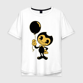 Мужская футболка хлопок Oversize с принтом Bendy And The Ink Machine в городе Новоалтайск, 100% хлопок | свободный крой, круглый ворот, “спинка” длиннее передней части | bendy | bendy and the ink machine | бенди | бени | бенни | бэнди | детская | детям | игра | капли | компьютерная игра | краска | машина | подтеки | ужастик | чернила | чернильная