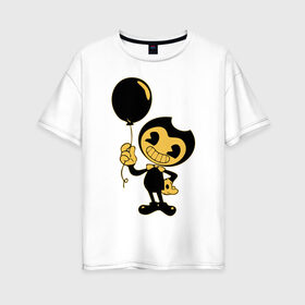 Женская футболка хлопок Oversize с принтом Bendy And The Ink Machine в городе Новоалтайск, 100% хлопок | свободный крой, круглый ворот, спущенный рукав, длина до линии бедер
 | bendy | bendy and the ink machine | бенди | бени | бенни | бэнди | детская | детям | игра | капли | компьютерная игра | краска | машина | подтеки | ужастик | чернила | чернильная