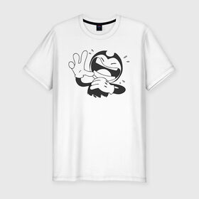 Мужская футболка хлопок Slim с принтом Bendy And The Ink Machine в городе Новоалтайск, 92% хлопок, 8% лайкра | приталенный силуэт, круглый вырез ворота, длина до линии бедра, короткий рукав | bendy | bendy and the ink machine | бенди | бени | бенни | бэнди | детская | детям | игра | капли | компьютерная игра | краска | машина | подтеки | ужастик | чернила | чернильная