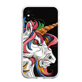 Чехол для iPhone XS Max матовый Evil unicorn: в городе Новоалтайск, Силикон | Область печати: задняя сторона чехла, без боковых панелей | black | blue | evil | evil unicorn | green yellow | horn | horse | multicolored | pink | red | white | белый | зеленый желтый | зло | злой единорог | конь | красный | лошадь | разноцветный | рог | розовый | синий | черный