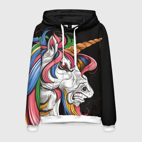 Мужская толстовка 3D с принтом Evil unicorn в городе Новоалтайск, 100% полиэстер | двухслойный капюшон со шнурком для регулировки, мягкие манжеты на рукавах и по низу толстовки, спереди карман-кенгуру с мягким внутренним слоем. | black | blue | evil | evil unicorn | green yellow | horn | horse | multicolored | pink | red | white | белый | зеленый желтый | зло | злой единорог | конь | красный | лошадь | разноцветный | рог | розовый | синий | черный