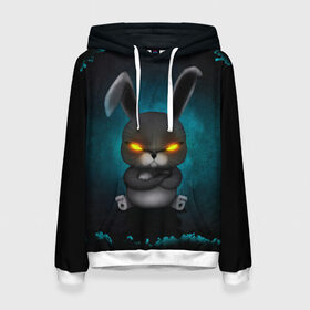Женская толстовка 3D с принтом NEON HARE в городе Новоалтайск, 100% полиэстер  | двухслойный капюшон со шнурком для регулировки, мягкие манжеты на рукавах и по низу толстовки, спереди карман-кенгуру с мягким внутренним слоем. | животное | заяц | злое | злые глаза | кролик | неон | плюшевое