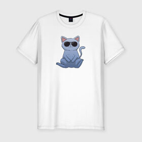 Мужская футболка хлопок Slim с принтом Blue Cat в городе Новоалтайск, 92% хлопок, 8% лайкра | приталенный силуэт, круглый вырез ворота, длина до линии бедра, короткий рукав | домашний | животные | звери | киса | киска | кот | котенок | котэ | котя | кошка | крутой | лапочка | милый | мимими | модный | очки | синий | хороший