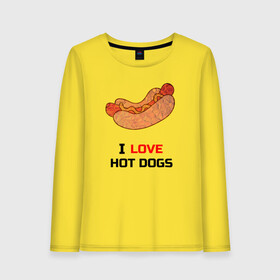 Женский лонгслив хлопок с принтом Love HOT DOGS в городе Новоалтайск, 100% хлопок |  | еда | люблю | питание | сосиска | хот дог