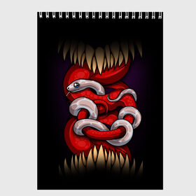 Скетчбук с принтом monster and snake в городе Новоалтайск, 100% бумага
 | 48 листов, плотность листов — 100 г/м2, плотность картонной обложки — 250 г/м2. Листы скреплены сверху удобной пружинной спиралью | зверь | змеи | змейка | змея | зубы | клык | клыки | монстр | монстры | питон | удав | хищник | язык