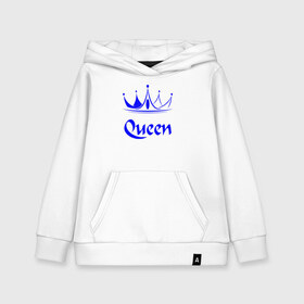 Детская толстовка хлопок с принтом Queen в городе Новоалтайск, 100% хлопок | Круглый горловой вырез, эластичные манжеты, пояс, капюшен | blue crown | crown | crown print | queen | queen lettering | queen print | королева | корона | надпись королева | принт королева | принт короны | синяя корона