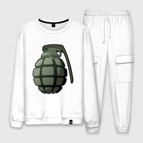 Мужской костюм хлопок с принтом Grenade! в городе Новоалтайск, 100% хлопок | на свитшоте круглая горловина, мягкая резинка по низу. Брюки заужены к низу, на них два вида карманов: два “обычных” по бокам и два объемных, с клапанами, расположенные ниже линии бедра. Брюки с мягкой трикотажной резинкой на поясе и по низу штанин. В поясе для дополнительного комфорта — широкие завязки | буум | взрыв | граната | прикол | смех | угар | юмор