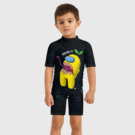 Детский купальный костюм 3D с принтом AMONG US в городе Новоалтайск, Полиэстер 85%, Спандекс 15% | застежка на молнии на спине | among us | амонг ас | игра | космический | космический корабль | космонавт | космос | мем | среди нас | экшен