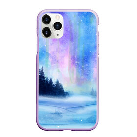 Чехол для iPhone 11 Pro Max матовый с принтом Зимняя соната в городе Новоалтайск, Силикон |  | Тематика изображения на принте: watercolor | акварель | зима | лес | сияние | снег
