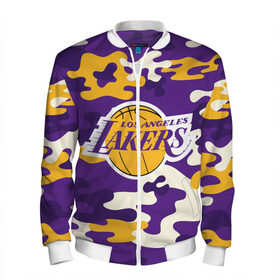 Мужской бомбер 3D с принтом LAKERS в городе Новоалтайск, 100% полиэстер | застегивается на молнию, по бокам два кармана без застежек, по низу бомбера и на воротнике - эластичная резинка | Тематика изображения на принте: 24 lakers | kobe bryant | lakers | los angeles lakers | баскетбол. | коби брайант | лос анджелес лейкерс | лосанджелес лейкерс