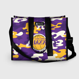 Сумка-шоппер 3D с принтом LAKERS в городе Новоалтайск, 100% полиэстер | застегивается на металлическую кнопку; внутренний карман застегивается на молнию. Стенки укреплены специальным мягким материалом, чтобы защитить содержимое от несильных ударов
 | 24 lakers | kobe bryant | lakers | los angeles lakers | баскетбол. | коби брайант | лос анджелес лейкерс | лосанджелес лейкерс