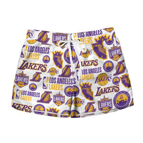 Женские шорты 3D с принтом LAKERS LOGO в городе Новоалтайск, 100% полиэстер | прямой крой, два кармана без застежек по бокам. Мягкая трикотажная резинка на поясе, внутри которой широкие завязки. Длина до середины бедра | 24 lakers | kobe bryant | lakers | los angeles lakers | баскетбол. | коби брайант | лос анджелес лейкерс | лосанджелес лейкерс