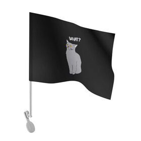 Флаг для автомобиля с принтом What cat в городе Новоалтайск, 100% полиэстер | Размер: 30*21 см | cat | kitten | kitty | what кот | британская кошка | британский кот | в смысле | взгляд | вопрос | вопросительный знак | глаза кота | животные | кот мем | котенок | котик | котята | кошак | кошка | мемы