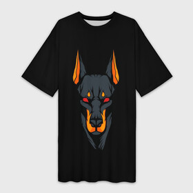 Платье-футболка 3D с принтом Доберман в городе Новоалтайск,  |  | american shepherd | black t shirt. art | cool | doberman | dobermans | dog | print | sheepdog | американская овчарка | доберман | доберманы | кабель | овчарка | пес | прикольная | принт | собака | черная футболка. арт