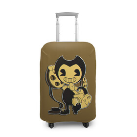 Чехол для чемодана 3D с принтом Bendy And The Ink Machine в городе Новоалтайск, 86% полиэфир, 14% спандекс | двустороннее нанесение принта, прорези для ручек и колес | bendy | bendy and the ink machine | бенди | бени | бенни | бэнди | детская | детям | игра | капли | компьютерная игра | краска | машина | подтеки | ужастик | чернила | чернильная